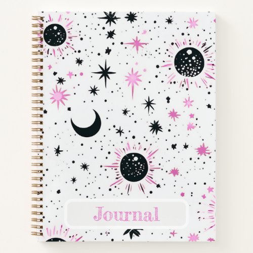Black and Pink Celestial Sun Moon Stars Journal