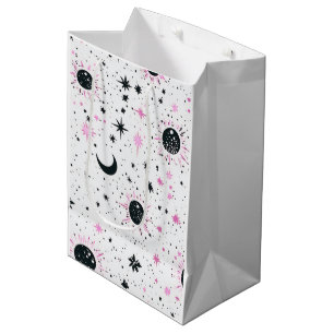 Black and Pink Celestial Sun Moon Stars Medium Gift Bag