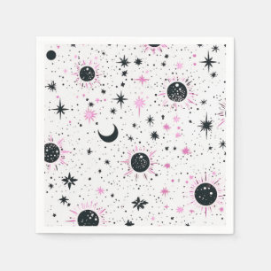 Black and Pink Celestial Sun Moon Stars Napkins