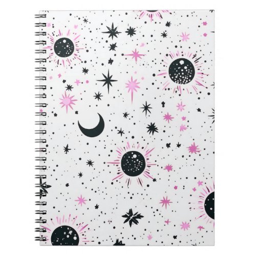 Black and Pink Celestial Sun Moon Stars Notebook