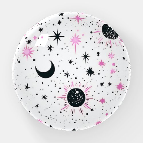 Black and Pink Celestial Sun Moon Stars Paperweight