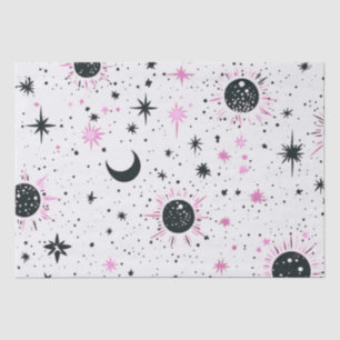 Black and Pink Celestial Sun Moon Stars Tissue Paper
