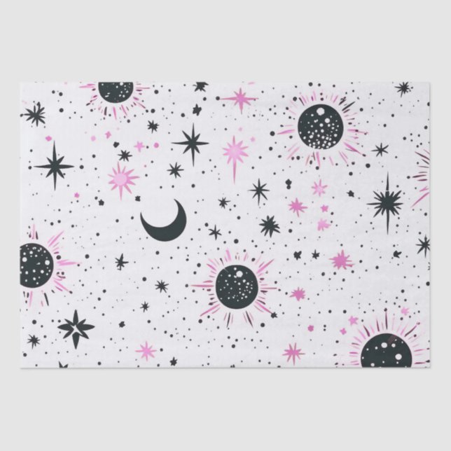 Black and Pink Celestial Sun Moon Stars Tissue Paper (Front)