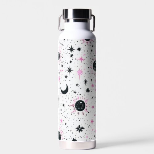 Black and Pink Celestial Sun Moon Stars Water Bottle
