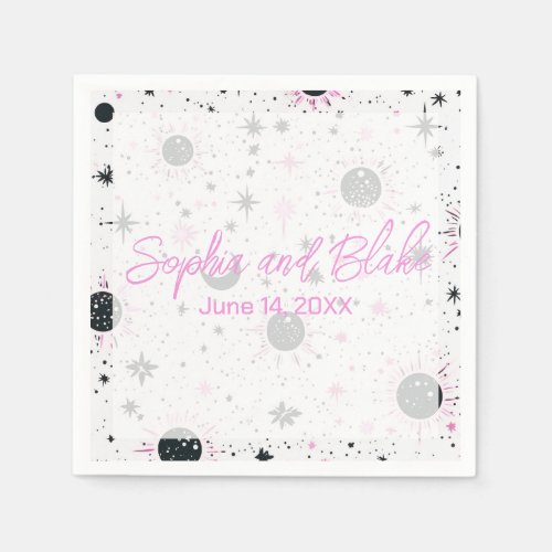 Black and Pink Celestial Wedding Napkins