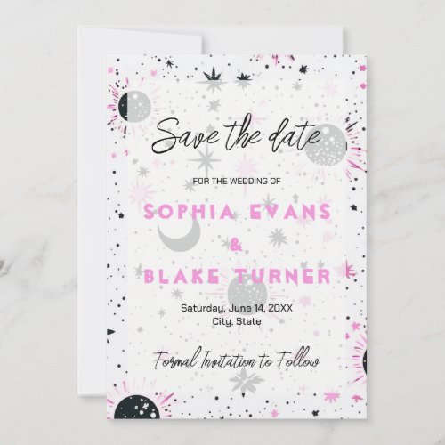 Black and Pink Celestial Wedding Save the Date  Invitation