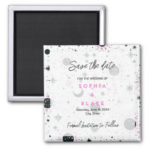 Black and Pink Celestial Wedding Save the Date Magnet