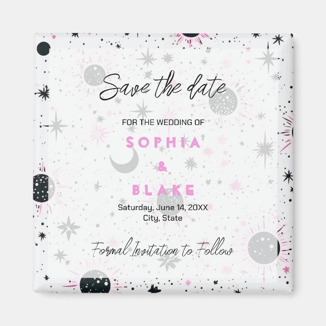 Black and Pink Celestial Wedding Save the Date Magnet (Front)
