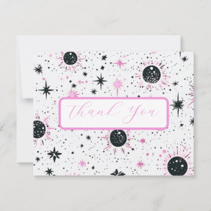 Black and Pink Celestial Wedding Thank You Card