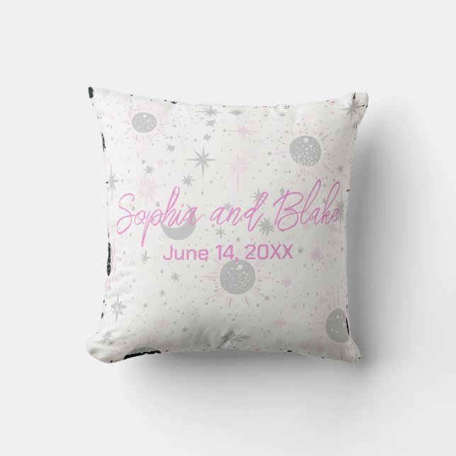 Black and Pink Celestial Wedding Throw Pillow (Front)