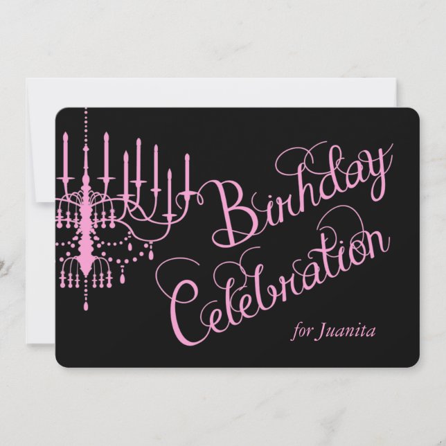 Black and Pink Chandelier Elegant Birthday Invite (Front)