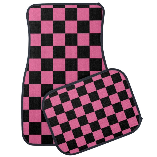 Black And Pink Checker Car Mats Set Of 4 (Set)