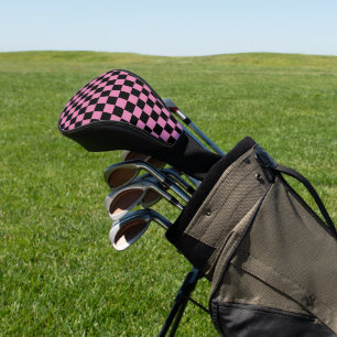 Black and Pink Checkered Print Golf Head Cover