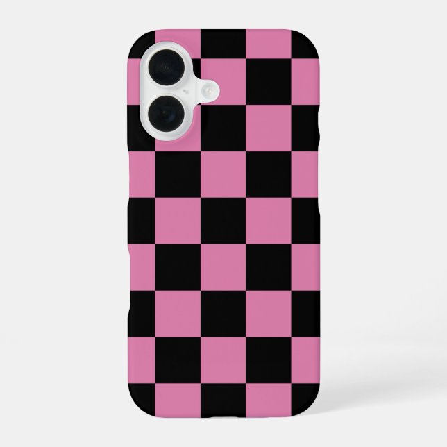 Black and Pink Checkered Print iPhone Case (Back)
