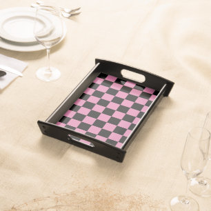 Black and Pink Checkered Print Serving Tray
