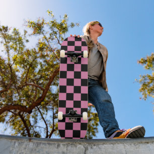 Black and Pink Checkered Print Skateboard