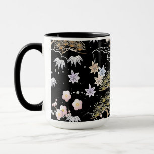 Black and Pink Cherry Blossom Floral Pattern  Mug