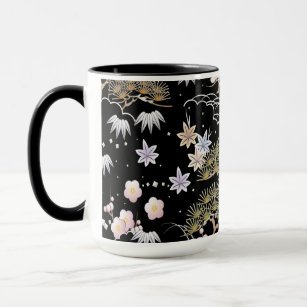 Black and Pink Cherry Blossom Floral Pattern  Mug