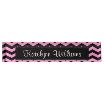 Black And Pink Chevron Monogram Desk Name Plate by stripedhope at Zazzle