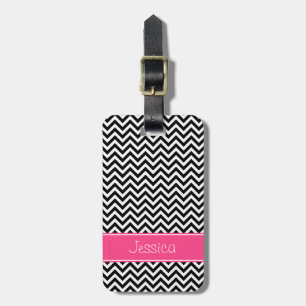 Black and Pink Chevron Pattern Personalized Luggage Tag
