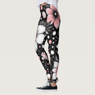 Black and Pink Chic Noir Blooms Leggings