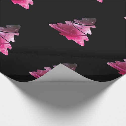 Black and Pink Christmas Tree Pattern Wrapping Paper