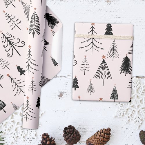 Black and Pink Christmas Tree  Wrapping Paper