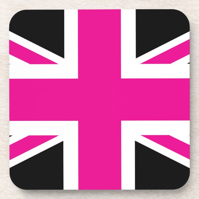 Black and Pink Classic Union Jack British(UK) Flag Beverage Coaster (Front)