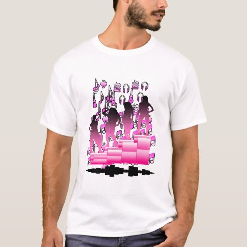 Black and Pink Colorful Design T_Shirt