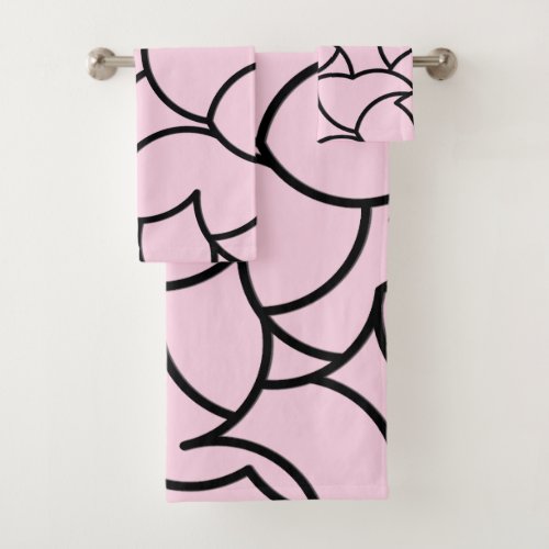 Black and Pink Comingled Abstract Bath Towel Set