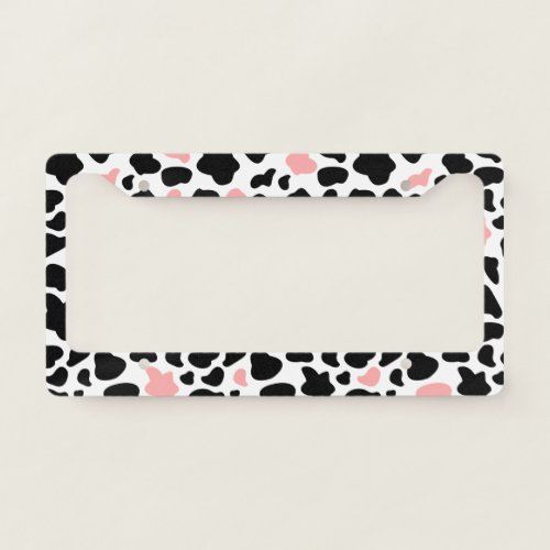 Black and pink cow print license plate frame