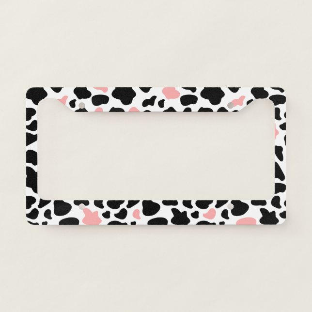 Black and pink cow print license plate frame (Front)