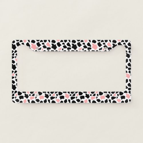 Black and pink cow print license plate frame