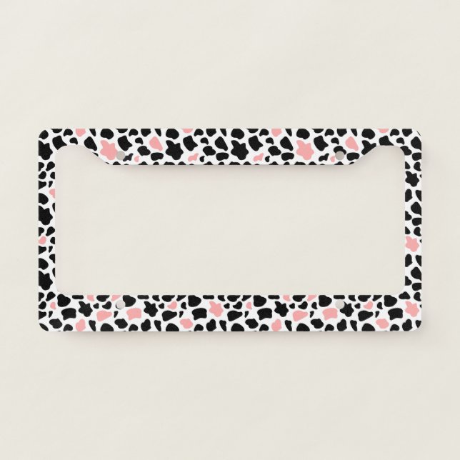 Black and pink cow print license plate frame (Front)
