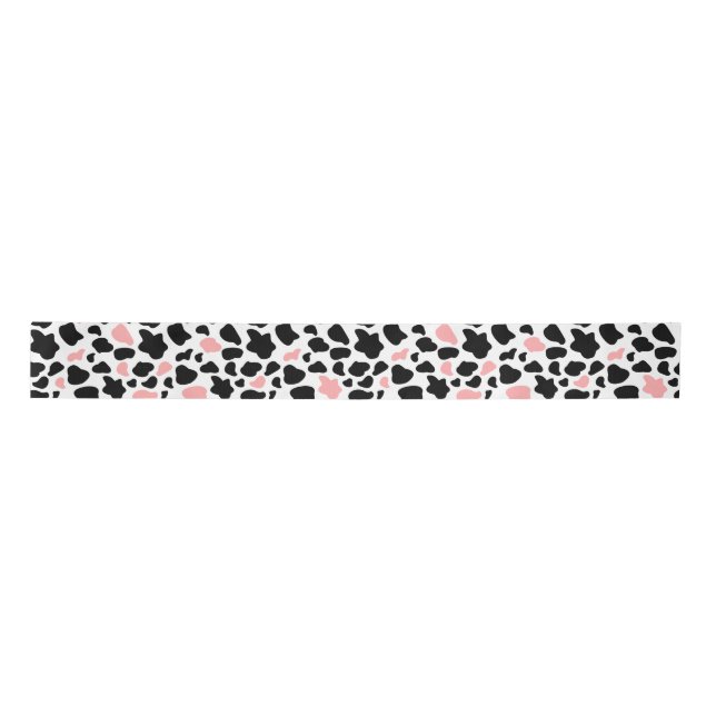 Black and pink cow print satin ribbon (Front)
