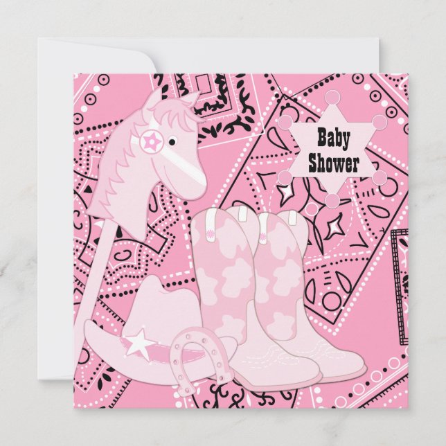 Black and Pink Cowgirl Baby Girl Shower Invitation (Front)
