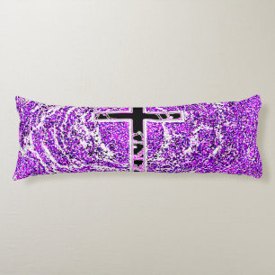 BLACK AND PINK CROSS WITH PURPLE BACKGROUND BODY PILLOW
