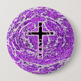 BLACK AND PINK CROSS WITH PURPLE BACKGROUND BUTTON