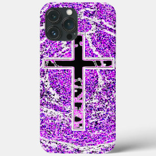 BLACK AND PINK CROSS WITH PURPLE BACKGROUND iPhone 13 PRO MAX CASE