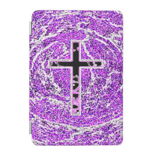 BLACK AND PINK CROSS WITH PURPLE BACKGROUND iPad MINI COVER