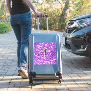 BLACK AND PINK CROSS WITH PURPLE BACKGROUND STICKER