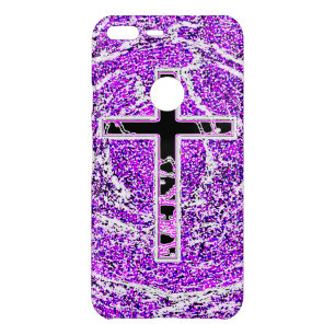 BLACK AND PINK CROSS WITH PURPLE BACKGROUND UNCOMMON GOOGLE PIXEL XL CASE