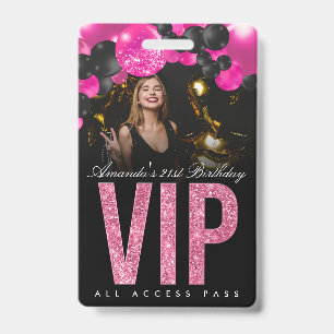 Black and Pink Customizable VIP All Access Badge