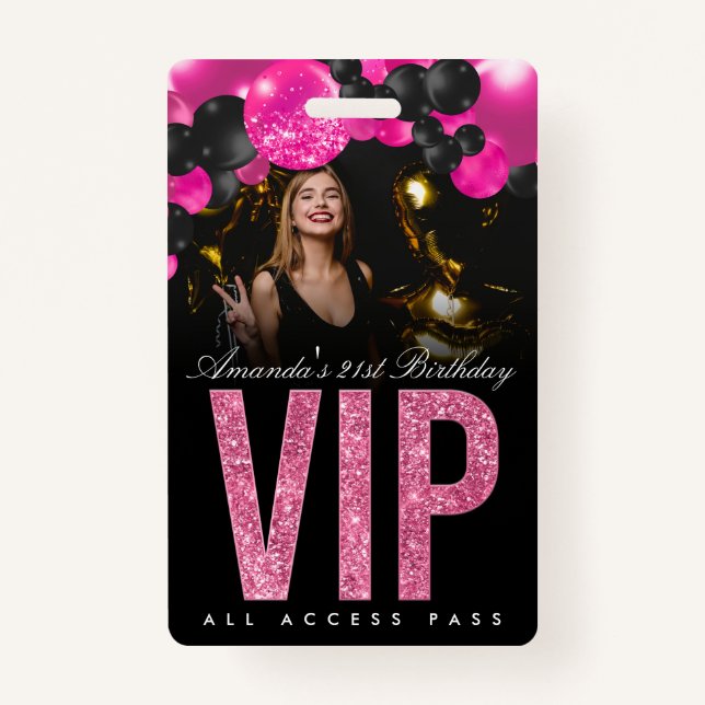 Black and Pink Customizable VIP All Access Badge (Front)