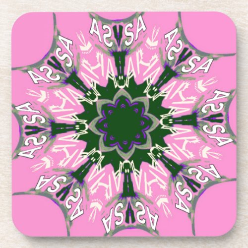 Black and pink Cute Floral Fashion design Beverage Coaster