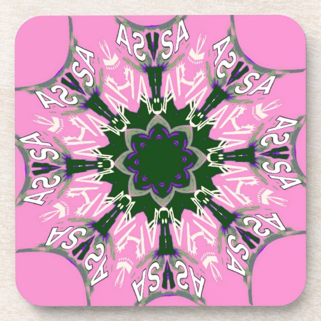 Black and Pink Cute Floral Fashion Motif Monogram  Beverage Coaster (Front)