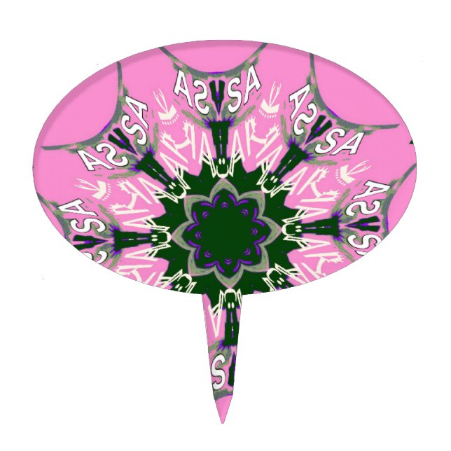 Black and Pink Cute Floral Fashion Motif Monogram  Cake Topper (Front)