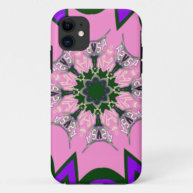 Black and Pink Cute Floral Fashion Motif Monogram  Case-Mate iPhone Case (Back)