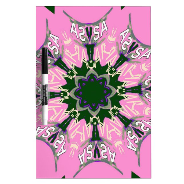 Black and Pink Cute Floral Fashion Motif Monogram  Dry-Erase Board (Front)
