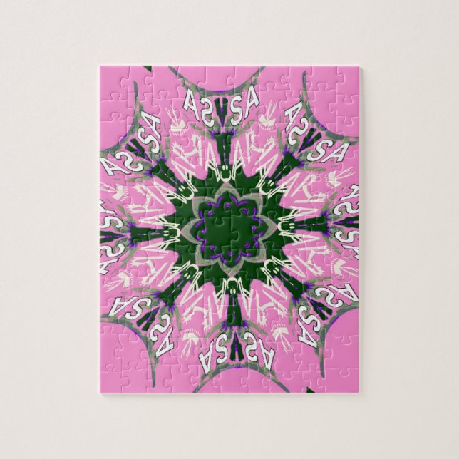 Black and Pink Cute Floral Fashion Motif Monogram  Jigsaw Puzzle (Vertical)